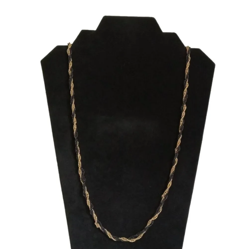 Black and Gold Tone Unisex Single Strand Twisted Metal Singapore Chain Necklace
